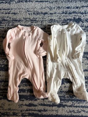 Carter's Pink Ribbed Footed One-Piece and Cream Printed Footie Set